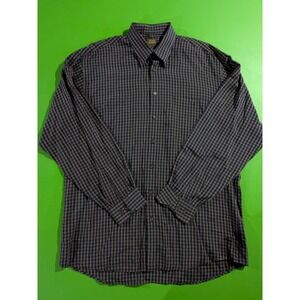 Scott Barber Button Down Shirt Long Sleeve Plaid Check Large Blue Green Tencel